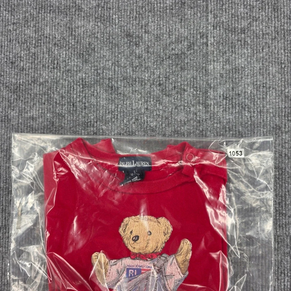 Ralph Lauren Polo Bear Red Romper Baby 12-18 Month Cotton Short Sleeve One Piece